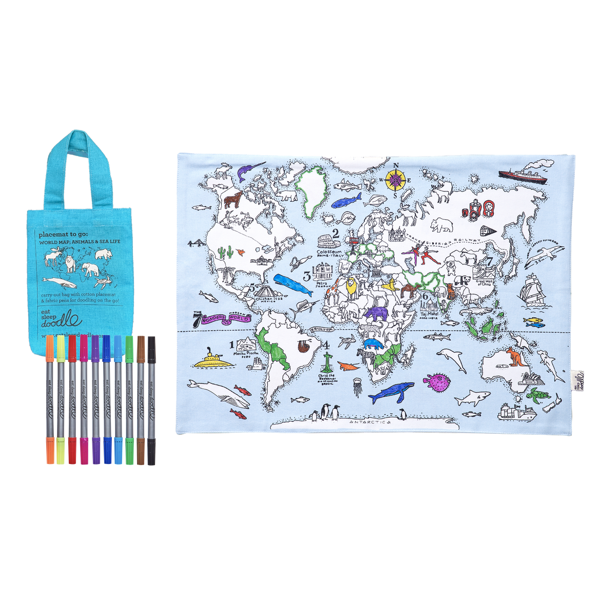 Kibakids - World Map Reusable Colour-In Placemat for Kids